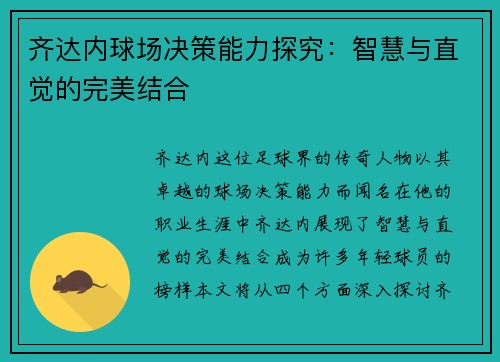 齐达内球场决策能力探究：智慧与直觉的完美结合